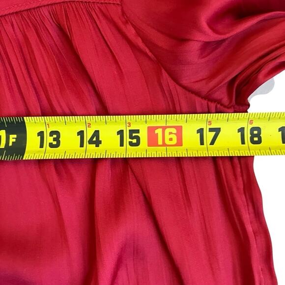 Anthropologie Relaxed Shimmer Blouse Red Satin Henley Button Front Popver Top XS - Picture 14 of 16